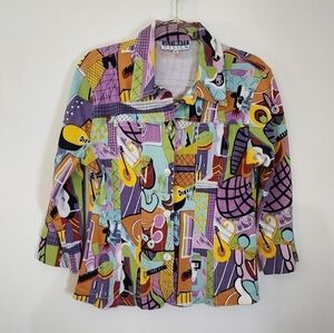 Women's‎ Artsy Colorful Cotton Blazer Festival Art Deco Whimsical Lagenlook Fun